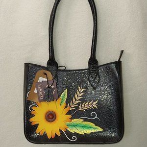 Adorable SUKRITI Hand Painted 100% Leather SUNFLOWER Bag